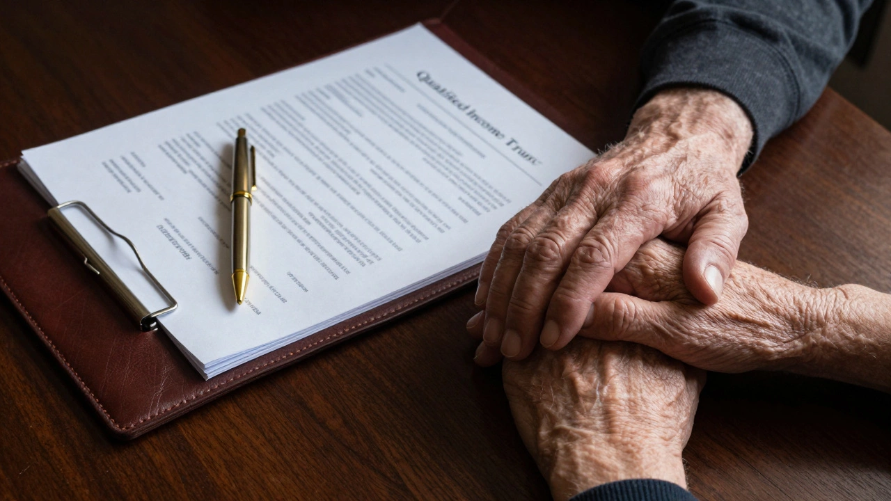 Younger and older hands resting together near legal financial documents