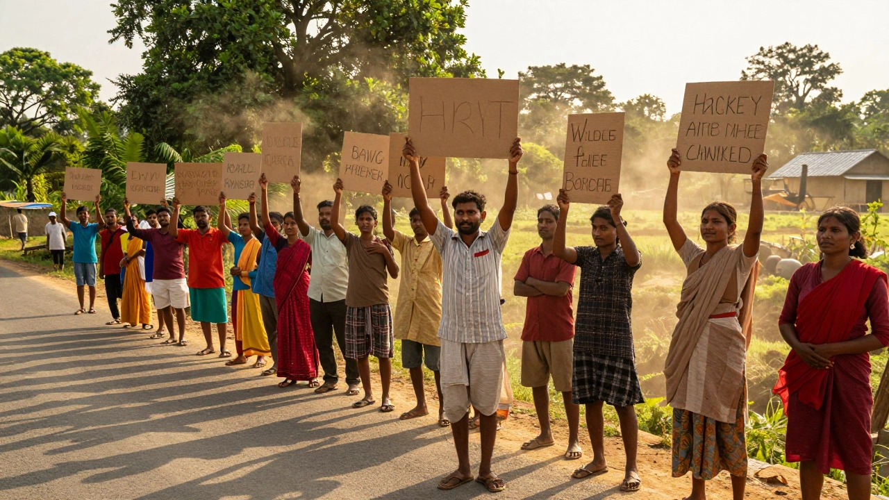 Indian villagers protesting to protect local forests from industrial expansion