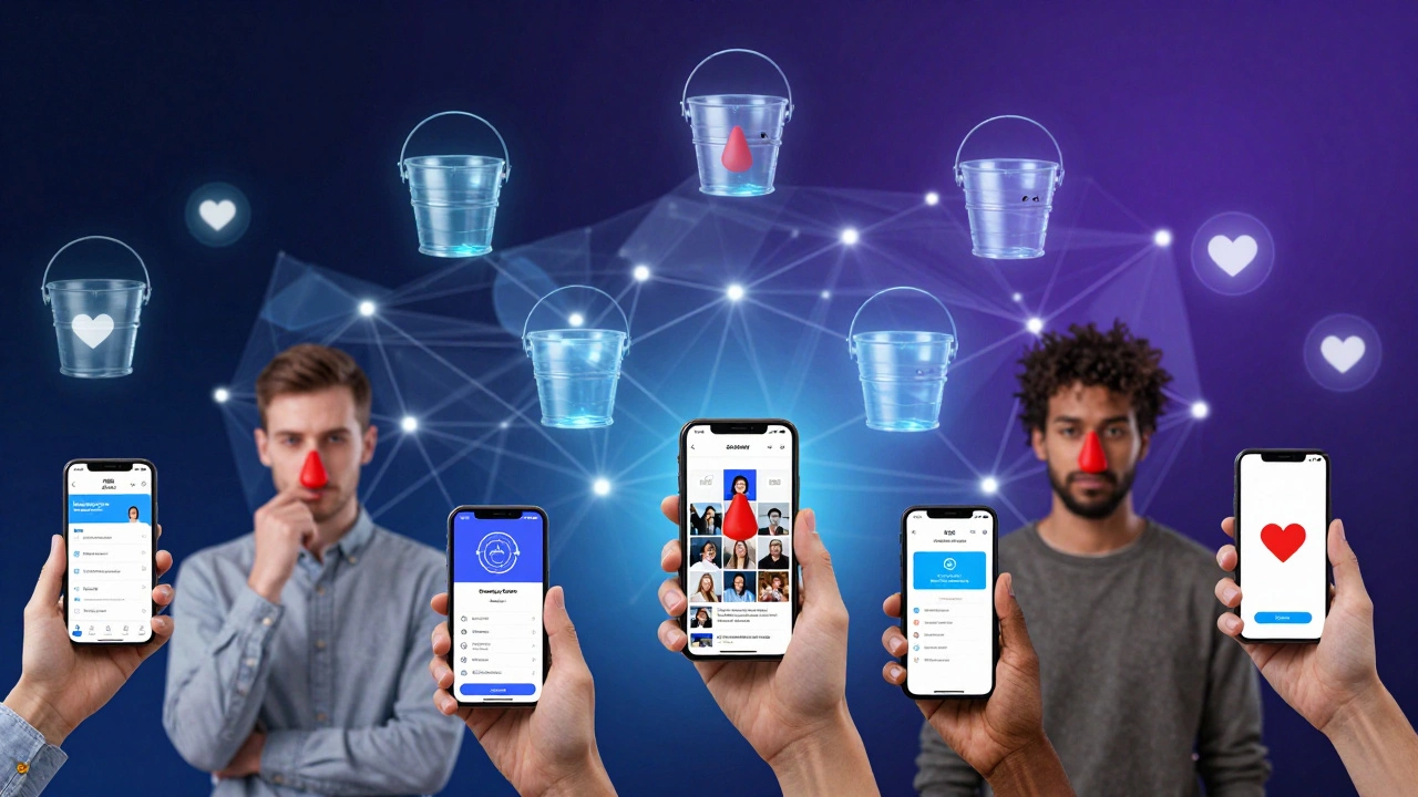 People using smartphones for digital charity donations and viral challenges
