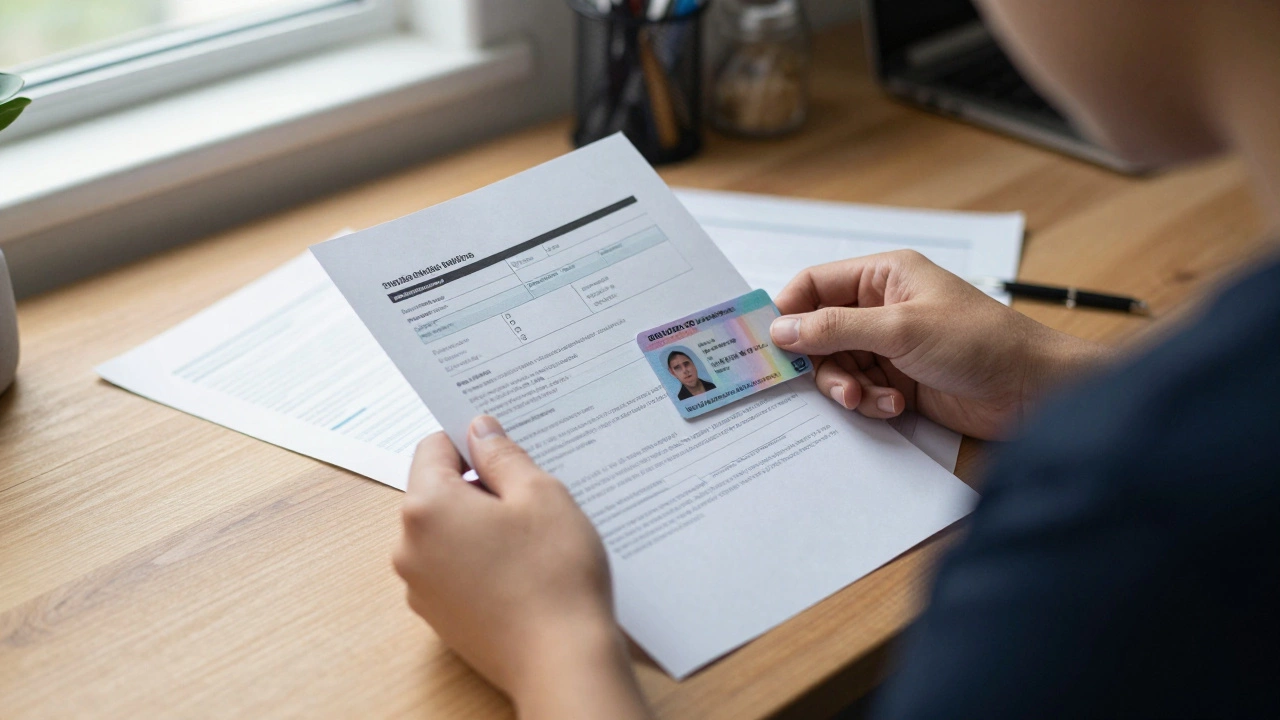 Person reviewing housing application documents at a desk, highlighting the preparation process.