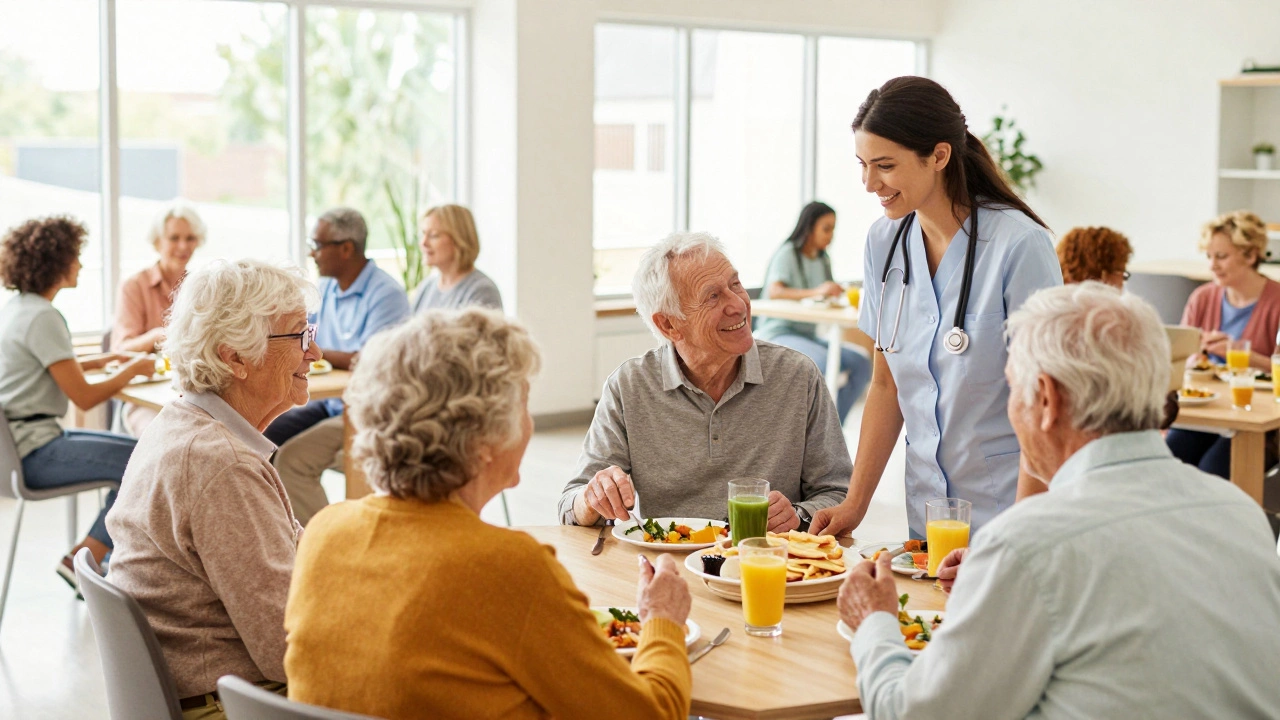 Seniors participating in social and health activities at a PACE center