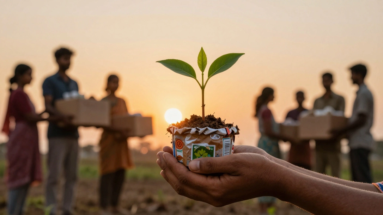 Symbolic image of hands holding a plant, representing hope and community support