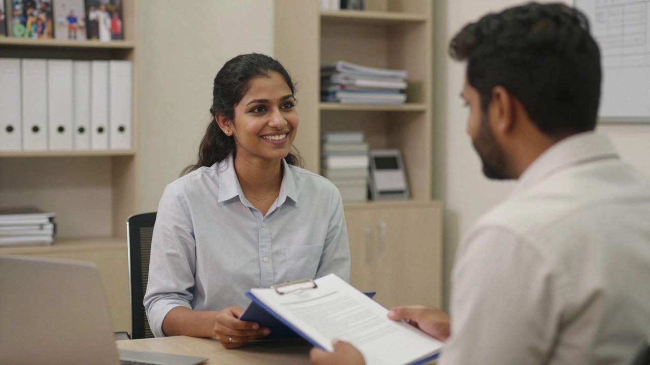 Warm interview scene between volunteer and coordinator