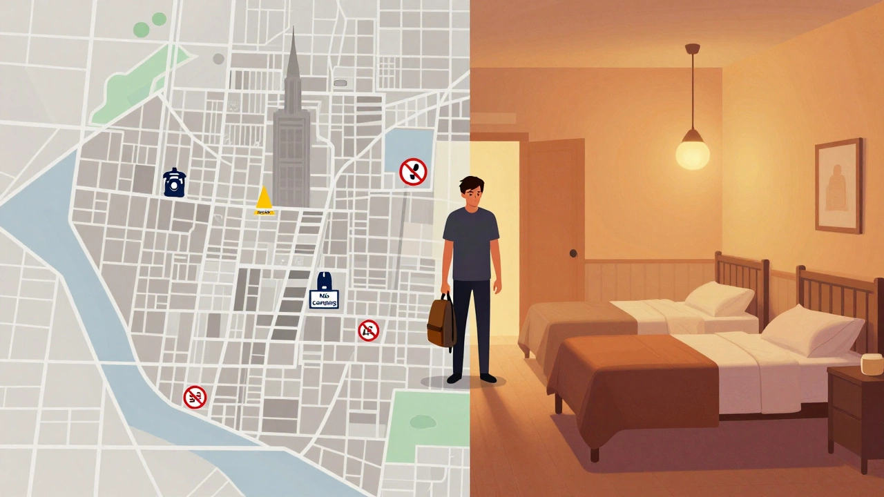 Conceptual art showing the divide between strict laws and safe shelters