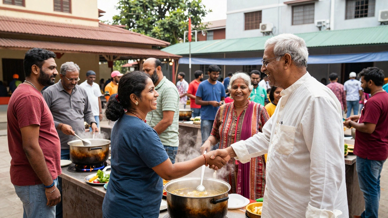Diverse group cooking together at a vibrant community center event