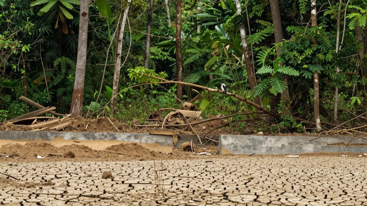 Isolated bird in a fragmented forest surrounded by cleared land