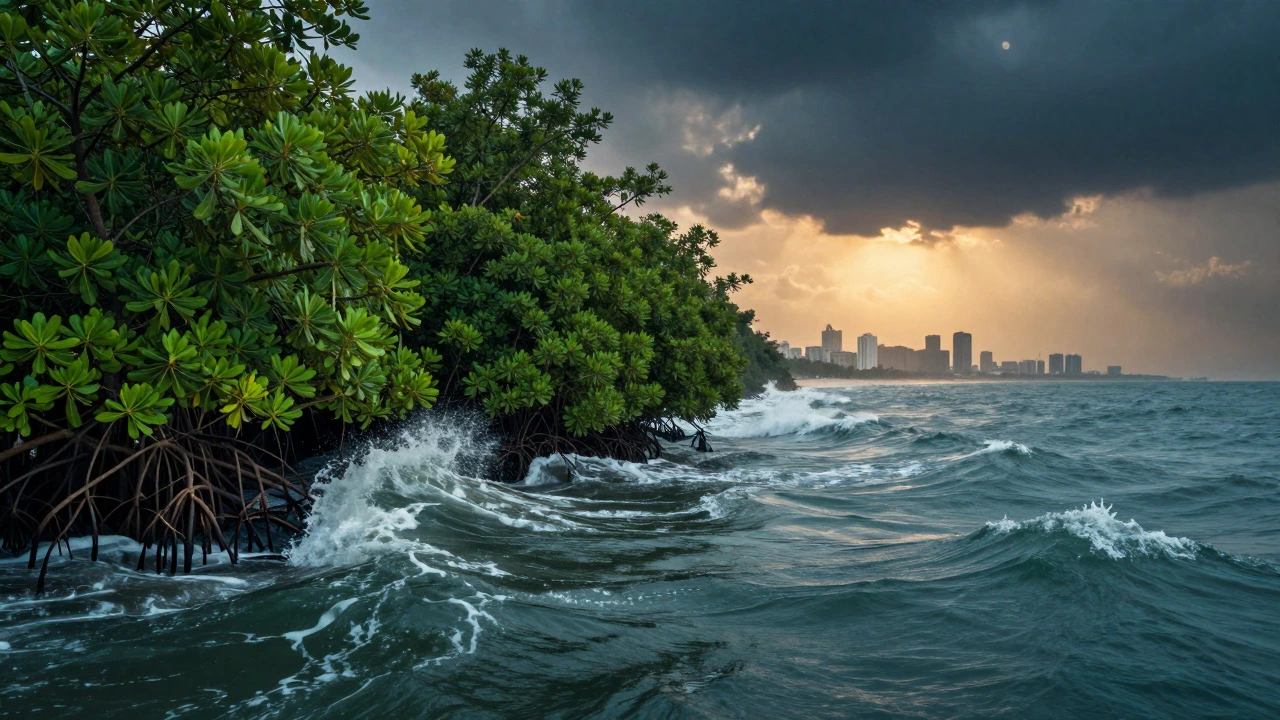 Rising sea levels threatening mangrove forests near an Indian coastal city