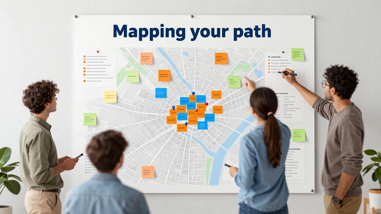 Team planning outreach strategies using a physical neighborhood map.
