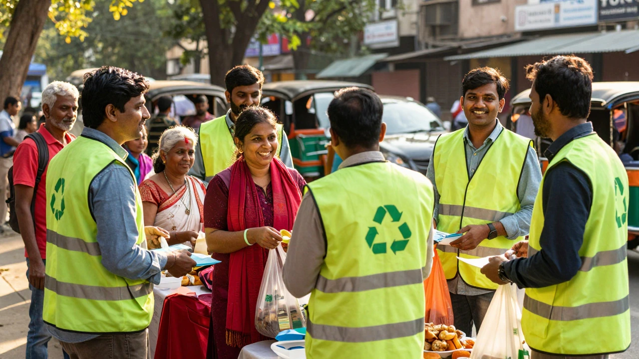 Volunteers engaging with locals during a community outreach event.